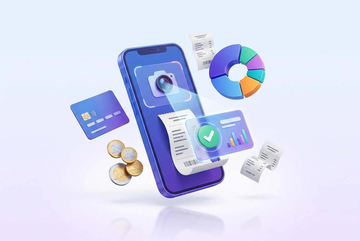 Capture d'une note de frais depuis un mobile, suivi des dépenses par catégorie dans ProFacto